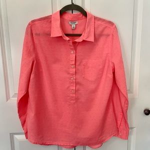 Old Navy neon pink/coral half button down shirt